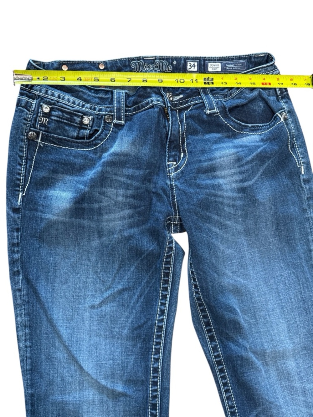 Miss Me Blue Stretch Denim Bootcut Jeans with Silver Embroidered Wing Pockets 34 - Picture 6 of 16